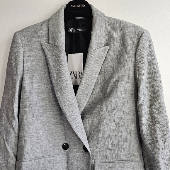 New Zara Double Breasted Textured Weaver Grey Blazer/Jacket Groufit NWT XS - Picture 10 of 15